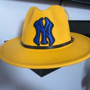 Mustard Yellow and blue fedora